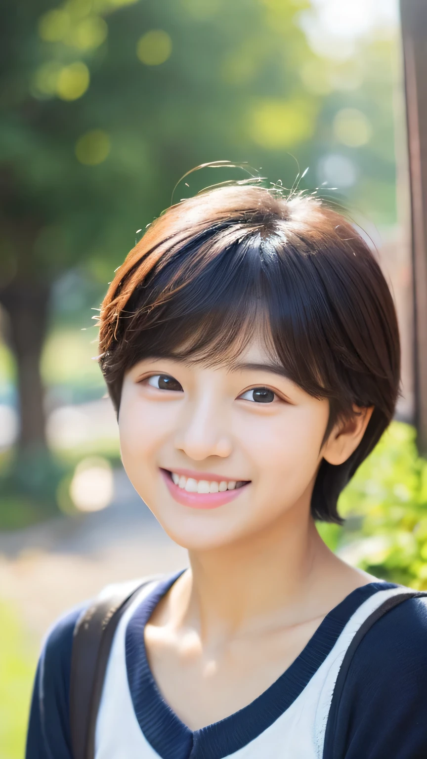 Female student　masterpiece　Very cute　Natural atmosphere　boyish　　Pixie Cut　Dimples　mole　A clear smile