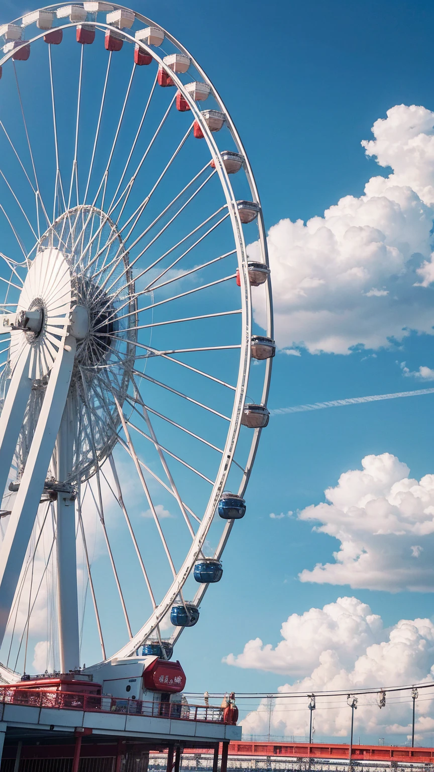 8k,Ferris wheel,open。Sky,White Cloud