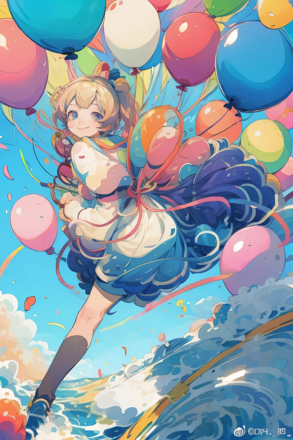 Anime girl holding balloons and smiling