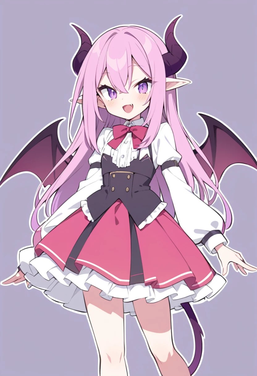 Complete Vampirewings Peeled purple simple style color Demon girl hay horns anime 2d hair purple-pink small eyes Boku no hero posecompleta tail Boku no hero costume Boku no hero style with adult appearance