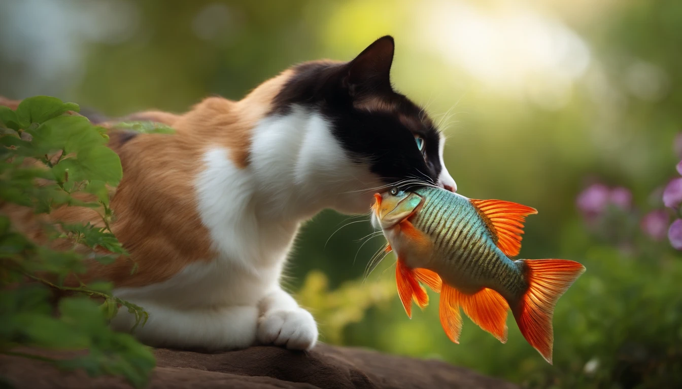 Cat holding a fish
