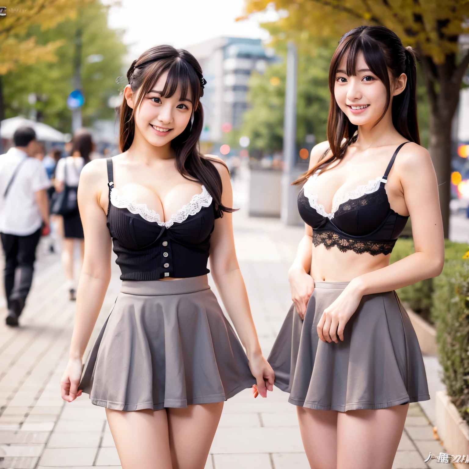 Cute face like an 18-year-old idol Smiling Kindly Japanese maid cafe outfit mini skirt The maid uniform is designed to show underwear, so you can see her bra and panties. Cosplay Small Bust Cleavage Walking on the sidewalk Whole body Full body portrait RAW Photos Genuine Genuine Real Stick Ultra-high resolution RAW Photos