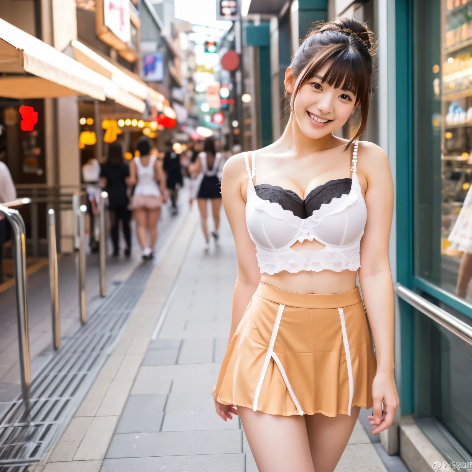 Cute face like an 18-year-old idol Smiling Kindly Japanese maid cafe outfit mini skirt Whole body The maid uniform is designed so that her underwear is visible Bra and panties visible Cosplay Small Bust Cleavage Walking through the shopping district Whole body Full body portrait RAW Photos Genuine Genuine Real Stick Ultra-high resolution RAW Photos