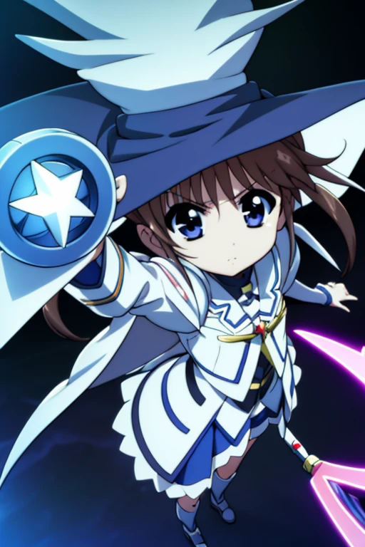 nanoha、uniform、skirt、Long Hair、Cape、Witch Hat、Magic wand