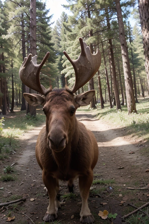 ((best quality)), cartoon, moose in a forest