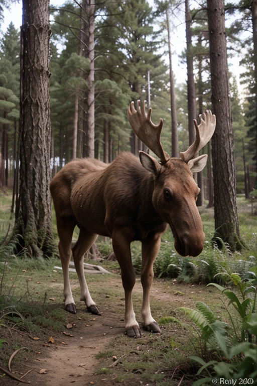 ((best quality)), cartoon, moose in forest