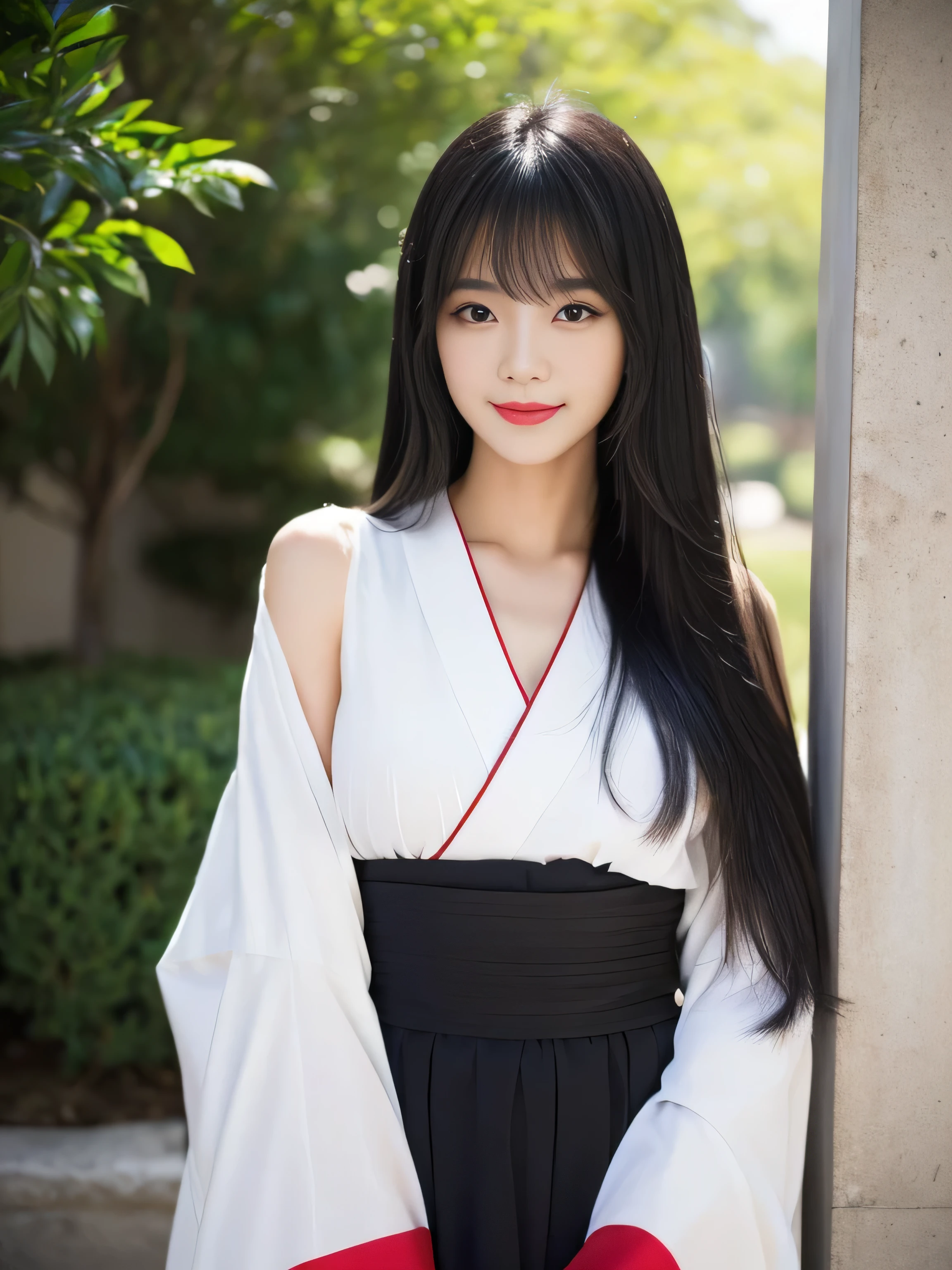 (1 Waist-up shot of a woman) ((She is wearing a random color kimono)) (She is standing looking at the viewer) ((highest quality)) ((masterpiece)) (Familiar) (Get used to it) (White wall background:1.8. Photo of upper body from waist up) (The most beautiful and sensual 18-year-old kimono model in Japan) (Very shiny and voluminous, Very straight!!! The highest quality and most detailed, incredibly long, jet black hair hangs down widely on both sides of the body. The hair on the back is neatly trimmed Her highest quality and highest detail of ridiculously long everlasting extraordinarily long jet black hair is very long hair!!! Her beautiful jet black hair is very long!!! Her hair is very black!!! length hair down to the waist!!! length hair down to the waist!!! length hair down to the waist!!! length, Shiny black hair, black silky hair, detailed length black hair, length black straight hair, long Straight black hair, length black hair, 太くShiny black hair, length black hair, Straight black hair, length and free straight black hair, Perfect Silky Straight Hair, Extra Dark Natural Black Hair, very length black hair) (Her bangs are neatly trimmed, Complete Habit:1.3) (She received a beautiful make-up done by a professional make-up artist..... Exquisite texture:1.4 Bright red lipstick Beautiful black eyeliner) (She has a typical Japanese body type and typical Japanese skin color.....、The skin has fine details) (Her face is perfect, Slim and dignified. double eyelid Squint your eyes:1.1) (Genuine RAW photos taken by professional photographers using SLR cameras) ((Rich 1.4)) (Extremely detailed 8K) (Exquisite texture1.4) (Actual, Vibrant:1.4), Sharp focus:1.2、Beautiful woman:1.4 Dynamic Lighting (Genuine RAW photos taken by professional photographers) (This is a sunny day garden) (Her smile is very gentle)