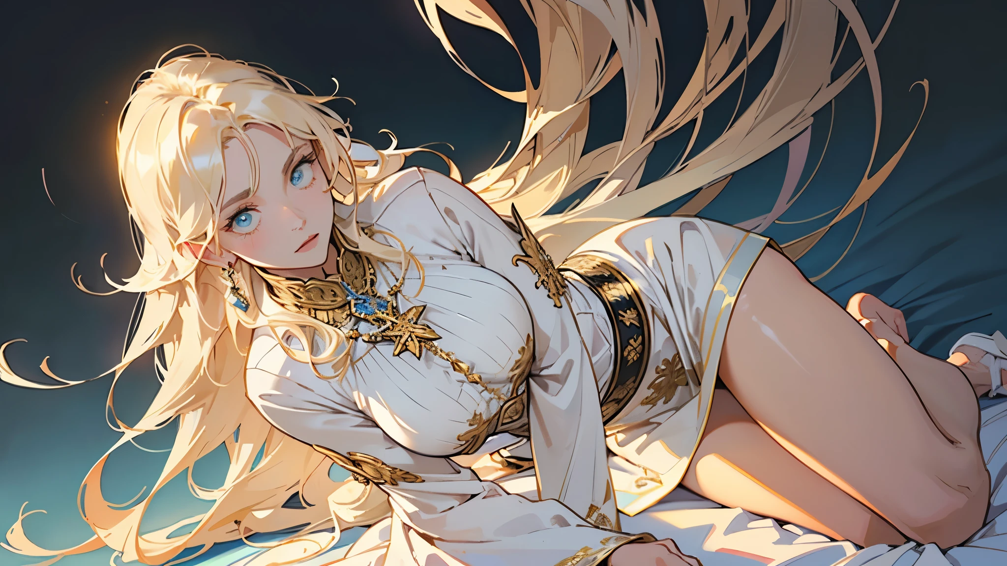 (A luxurious white vestment with intricately detailed gold embroidery）Incorruptible and white,Pure and pitiful, rosary, Stained glass praising, Beautiful woman, extremely long hair, blonde hair, green eyes, 32, (masterpiece:1.3), (best quality:1.3), high-resolution, watercolor pencil, Head-on angle, Body facing forward, (upright:1.3), solo, blue eyes, beautiful detailed eyes, beautiful legs, (white background:1.2), simple background, concept art, shadow lighting, beautiful detailed glow, best illuminate,(((best quality, textile shading, ultra detailed))),extremely detailed CG unity 8k wallpaper,Highly Detailed beautiful and aesthetic, best light, high resolution, detailed, dynamic lighting, 1Character,  pastel washed out colors, cell shade, soft, muted shades, gentle colors,