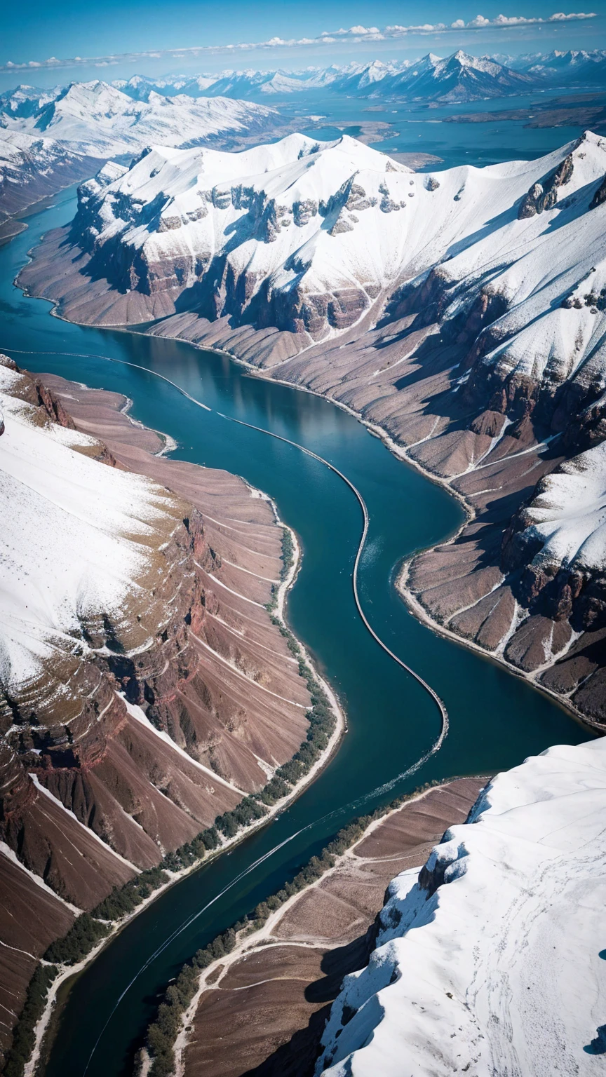 8k,Aerial view,Mountains and rivers