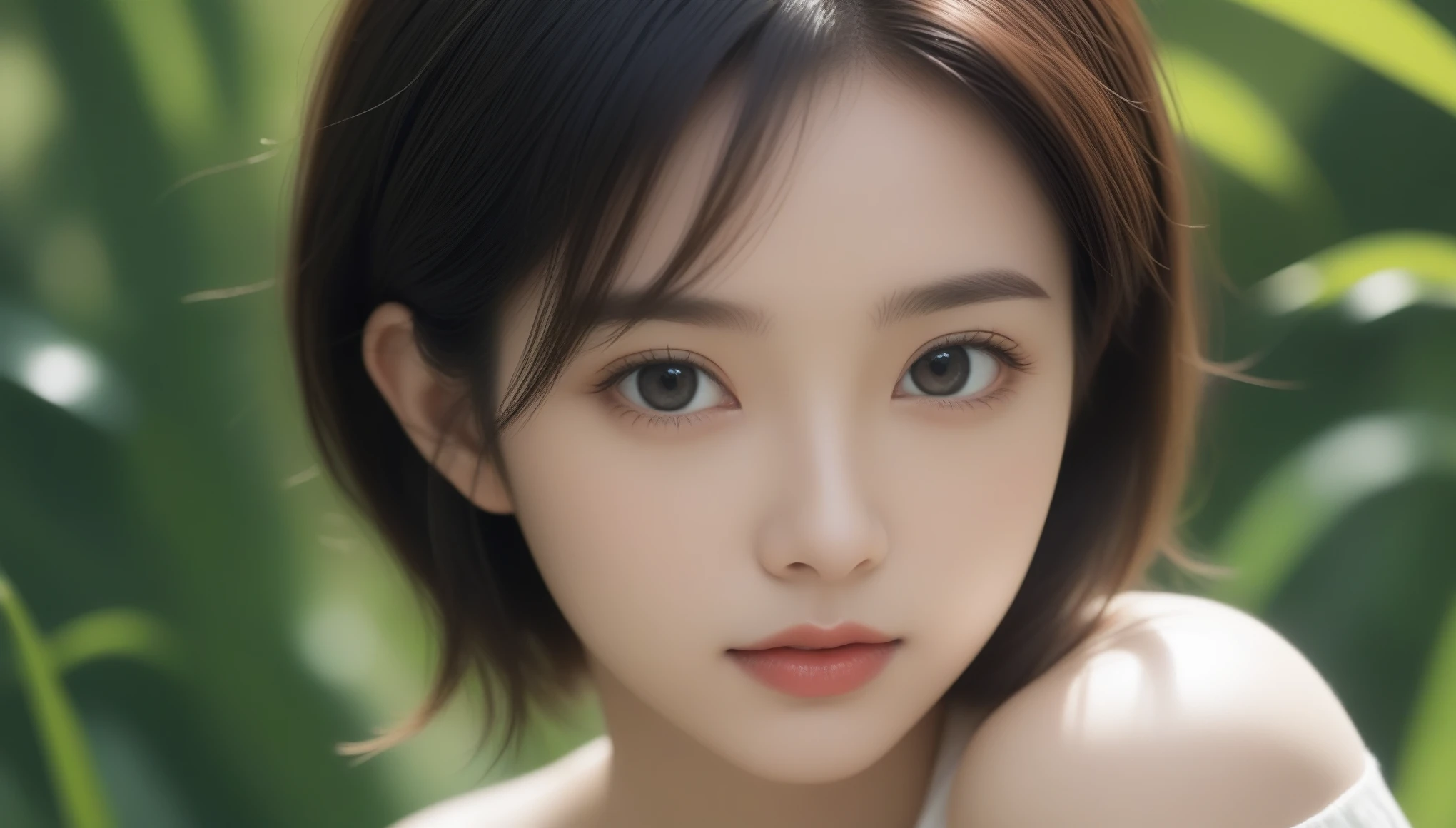 8k, 超High resolution, highest quality, masterpiece, Surreal, photograph, 1 girl, (16 years old:1.3), pretty girl, Cute Face, Beautiful eyes in every detail, 細かくdetailedに,masterpiece,Japan Female Announcer, Green grassland,With a brave look, Behind her, a green forest spreads out、Beyond that, Mountains in the distance々stands tall、((Anatomically correct)),((Good composition)), ((Good perspective)),((masterpiece)), ( ( detailed outline)),((extremely detailed)),((Digital Art)), ((well-proportioned body)), High resolution, High resolution, Full definition, Full resolution, detailed face, 4K,High resolution, sharp,perfection,depth,with depth,Sharp focus,Depth of Field Dynamic Pose、 Sexy pose、See through 、Looking at the audience、beauty,Long neck、Laugh a little、Please close your mouth and laugh、(((Ideal body type))),A-cup small breasts :2,、Portraiture:2、perfectionな解剖学、鮮明なdetailed、detailed、Surreal、Light and shadow,Strong light,Fashion magazine cover,Thin lips