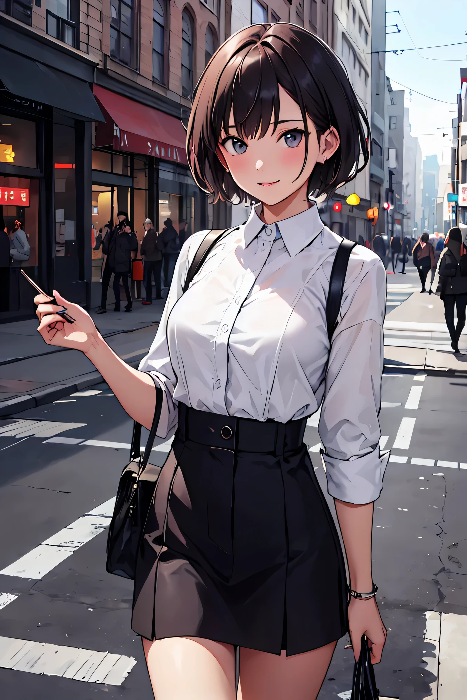 beautiful female short hair ,city street