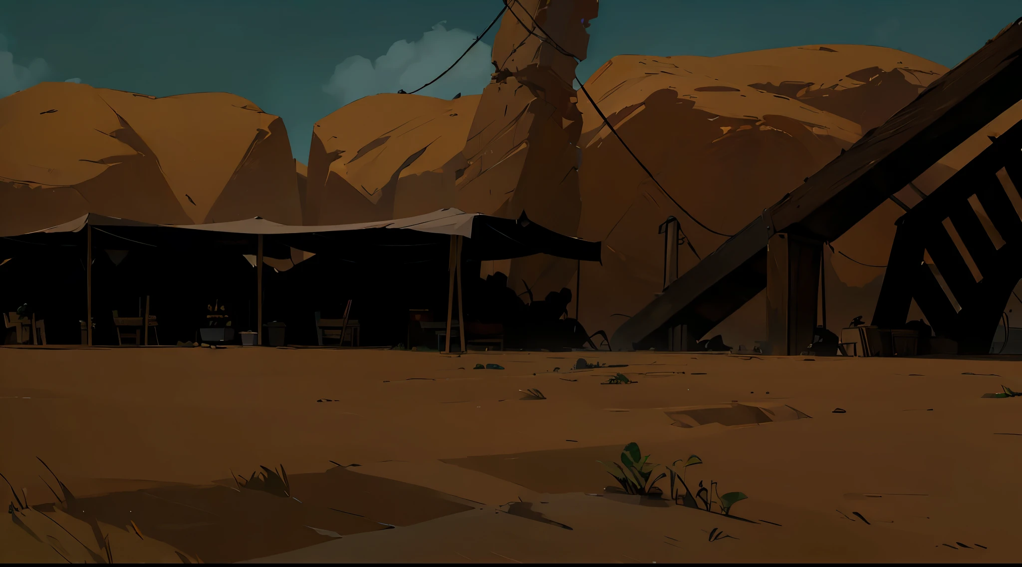 (masterpiece:1.2), (best quality,:1.2), 8k, HDR, ultra detailed, horror market, far away market tents, (super giant rock wall behind market stalls), (uper giant animal horn bone behind the rock hill), super wide dirt ground, cloudy dawn sky, medieval market, (selling weird foods, odd plants in the basket, animal bones, monster meat on the table), dawn sky, (dark early morning:1.5), clouds, dirt ground,