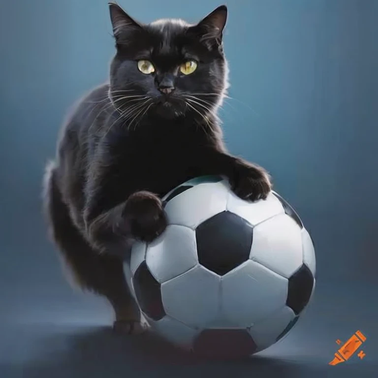 there is a black Gato that is standing on a Soccer ball, por Arnold Bronckhorst, por Alexander Kucharsky, Soccer, Gato photo, mascota de futbol, black Gatos, Gato photography, !!!! Gato!!!!, por Alexander Deyneka, por Mario Dubsky, photo of a Gato, en la copa del mundo, sosteniendo una pelota, por Marie Bashkirtseff