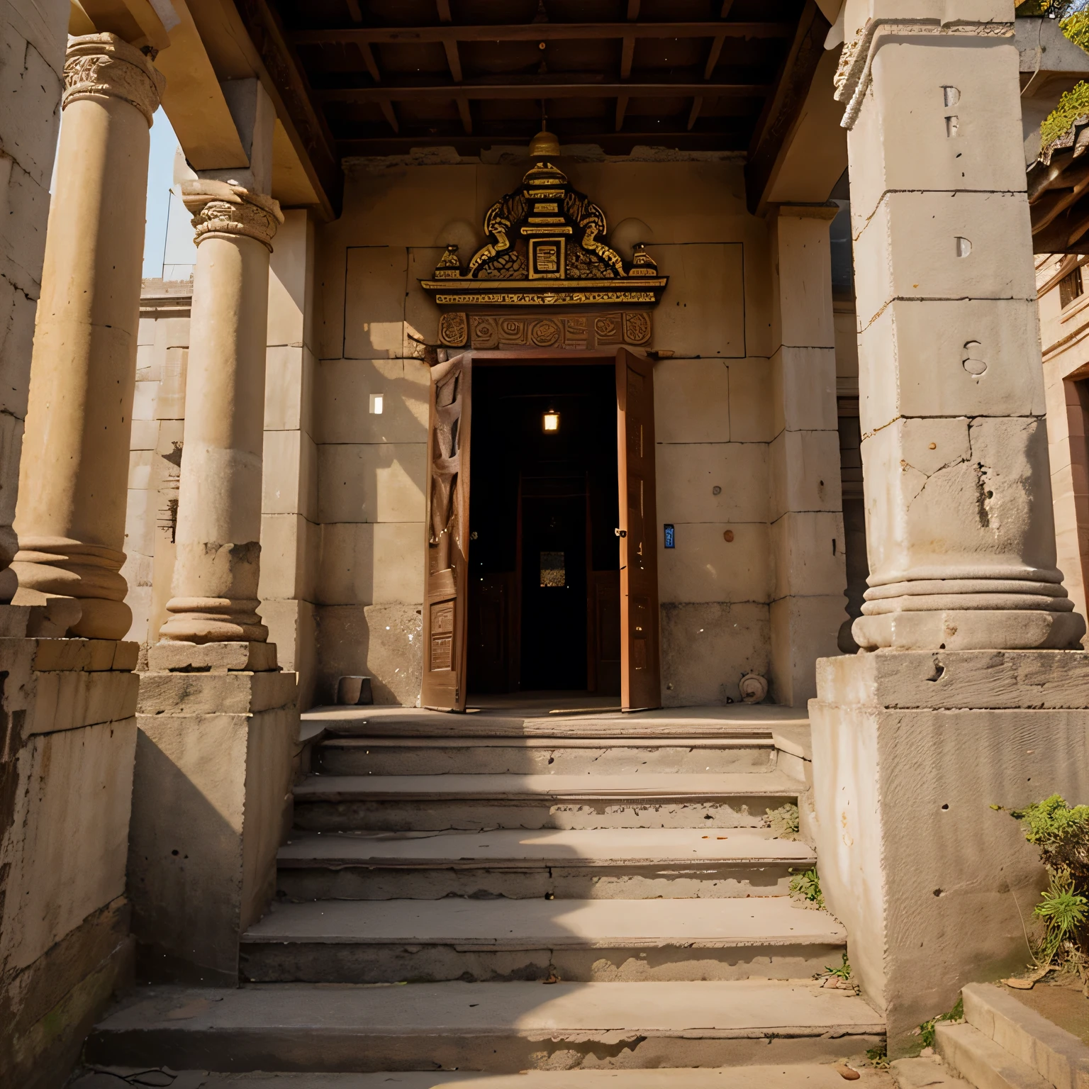 An Staircase leading to the Indian Devi ma Two Temples temples. One temple is closed and other one is open.