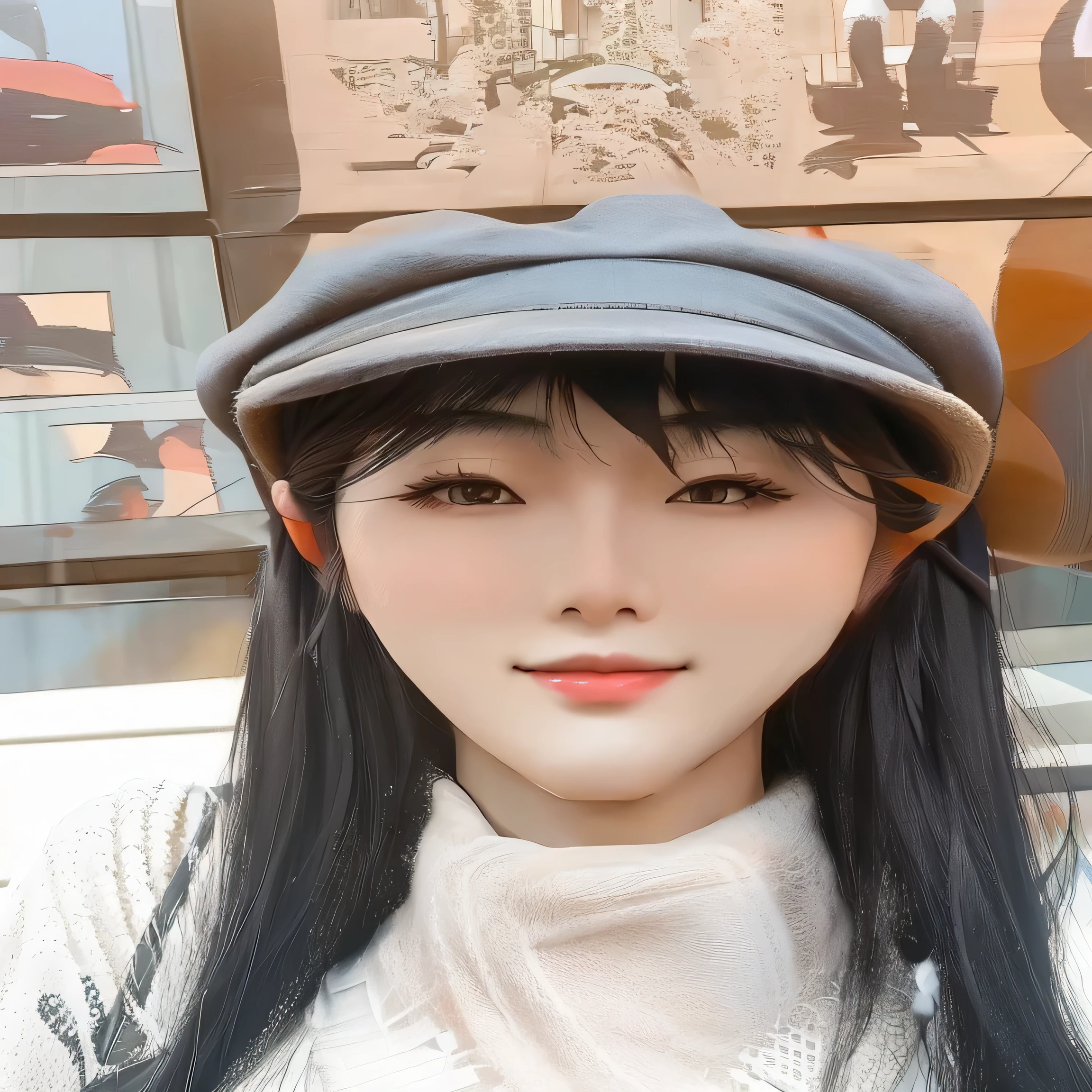 There is a woman with long black hair wearing a hat, author li zhang, wenfei ye, Wearing a travel hat, yun ling, Shinsui Ito, song nan li, xintong chen, qiu fang, 8k selfie photo, pengzhen zhang, Wear a hat, wearing a cute hat, huifeng huang, xiaolong wang, chengyou liu