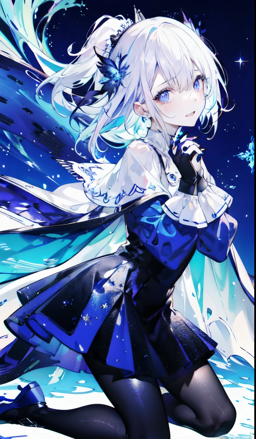 ((masterpiece:1.4,best quality)),(Super detailed),(Extremely detailed eyes),(Black leggings,Shiny socks:1.5),Hello Darkness
(Cute girls),15 years old,(Blood-red pupils,Diamond-shaped pupil:1.15),Purple Eyeshadow,(Elongated hair,Thick hair,Single ponytail,shiny hair:1.5)(Variza:1.2),Fair skin,despair,Grief,Empty eyes,Tears streaming down my face,tilt head to one side,Kneel down
(She wears blue armor,A blue dress,:1.5),(blue gloves:1.4)Very long plush sleeves,Chained hands,White,White Cloud,Dream bubbles ,Black nails,Ice and glitter effects
(Black long skirt:1.1),
(dawn:1.2),
(Intense black and white:1.16),(Depth of Field:1.4),,Intricate details,