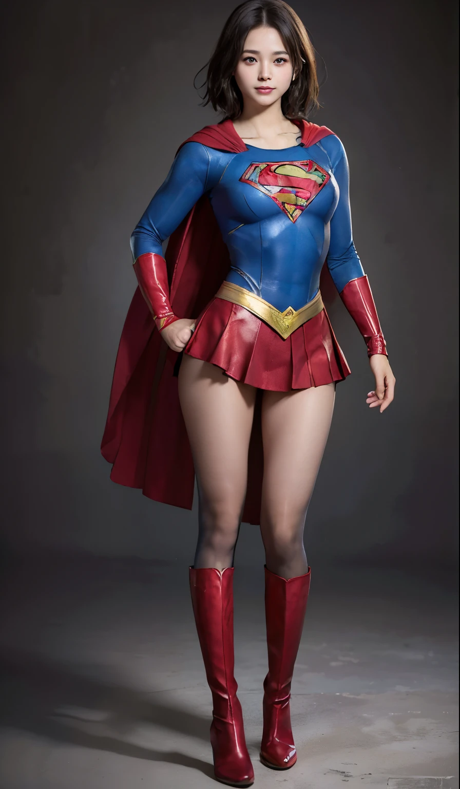 No background、(((Beautiful legs in black tights.)))、(((Legally express the beauty of your smile)))、((((Make the most of your original images)))、(((Body-fitting Supergirl costume)))、(((Supergirl Costume)))、(((Short beautiful hair)))、(((suffering)))、(((Please wear black tights....、Wear red boots)))、((Best image quality、8k))、((highest quality、8k、masterpiece:1.3))、(((Preserve background )))、Sharp focus:1.2、Beautiful woman with perfect figure:1.4、Slim Abs:1.2、Wet body:1.5、Highly detailed face and skin texture、8k