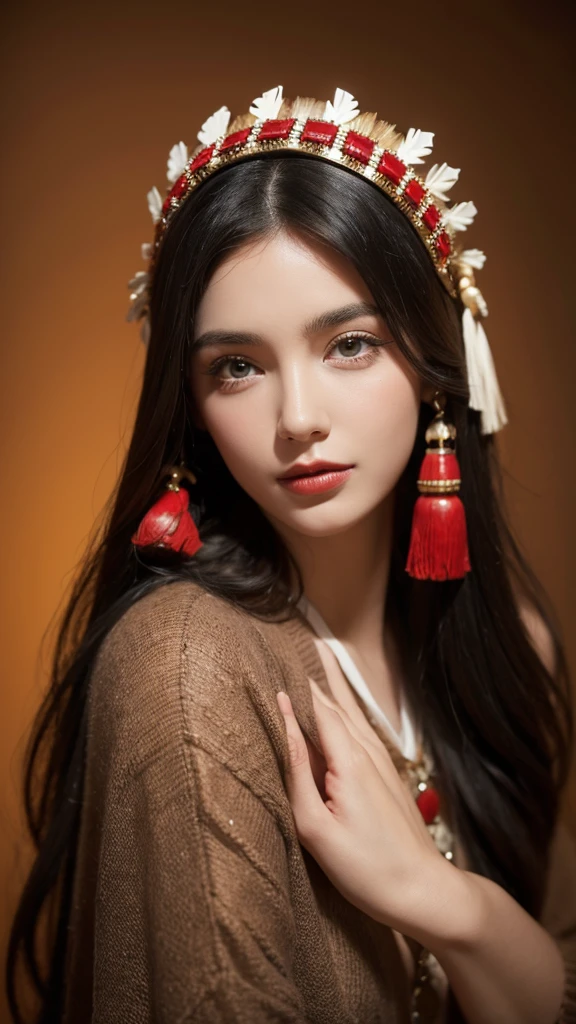antiquity，Beauty，Mug shot，Positive face，cool，SA，Headdress，Black and Red