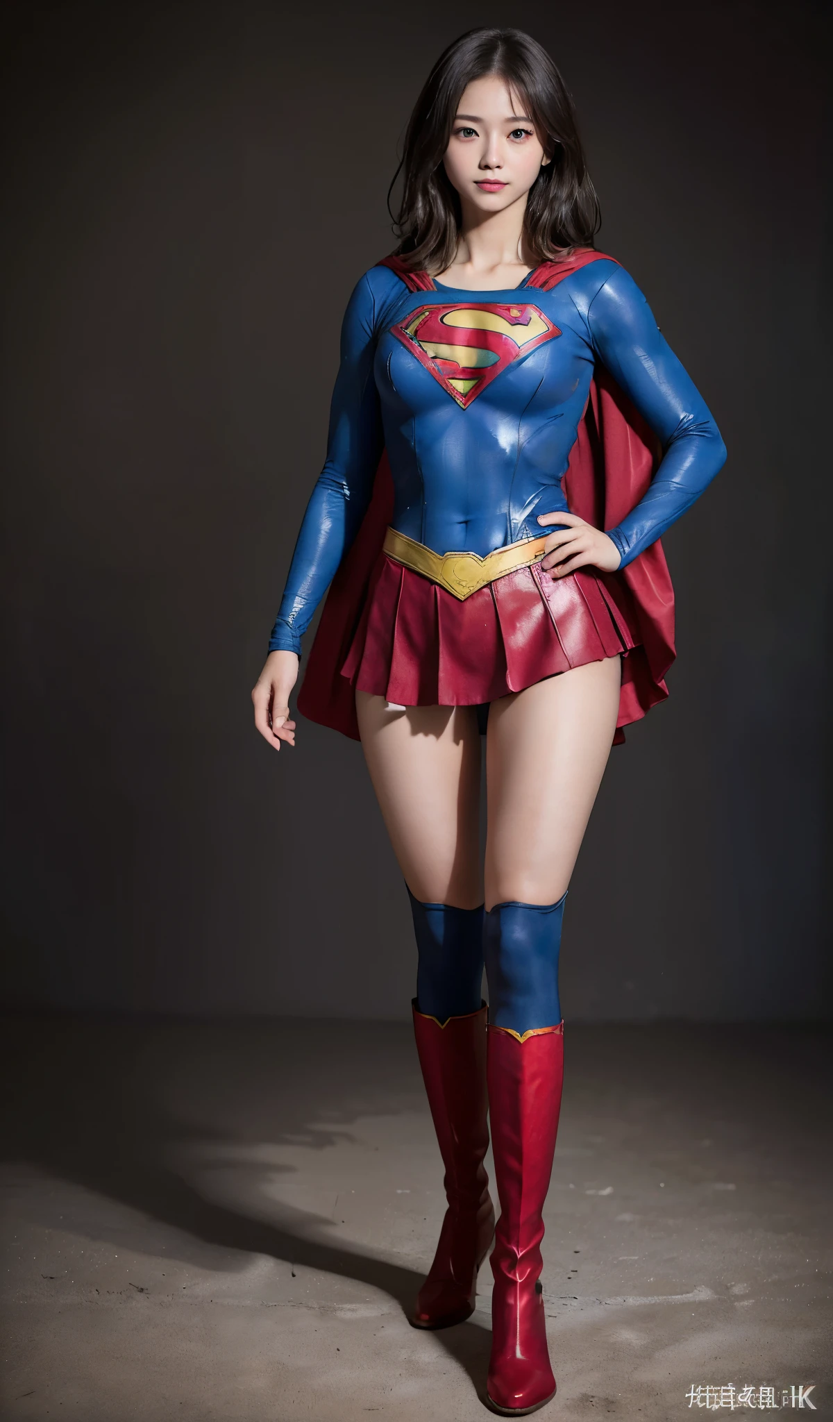 No background、(((Beautiful legs in black tights.)))、(((Legally express the beauty of your smile)))、((((Make the most of your original images)))、(((Body-fitting Supergirl costume)))、(((Supergirl Costume)))、(((Short beautiful hair)))、(((suffering)))、(((Please wear black tights....、Wear red boots)))、((Best image quality、8k))、((highest quality、8k、masterpiece:1.3))、(((Preserve background )))、Sharp focus:1.2、Beautiful woman with perfect figure:1.4、Slim Abs:1.2、Wet body:1.5、Highly detailed face and skin texture、8k