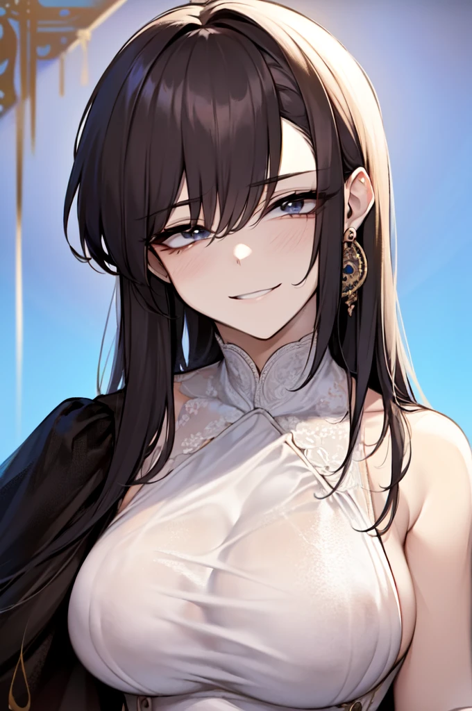 Age: 20., Gender: (Male), Height: 157 cm., Weight: 135 lbs., Hair: mid-long and strait + blond Hair., Eye Color: Blue., Clothing: Black uniform + White Starbucks apron., Accessories: Earrings + Light Make-up., Build: Soft features + delicate facial structure + Hourglass Figure + Wide Hips + Round Butt + narrow chin + slender neck + long-eyelashes +fair skin + slender body + Delicate and delicate facial features., Occupation:Coffe shop owner., (anime)(anime style) (cinematic lighting)(masterpiece)(accurate)(anatomically correct)(super detail)(high details)(high quality)(best quality)(highers, 8k)(Modern clothes)(youthful appearance)(18 years old boy)(gentle smile)(captivating expression)(natural lighting)(soft and dreamy atmosphere)(solo)(nose blush)(light blush)(red lips)(happy)(glint)(seductive smile)(ear blush)(bright pupils)(wid