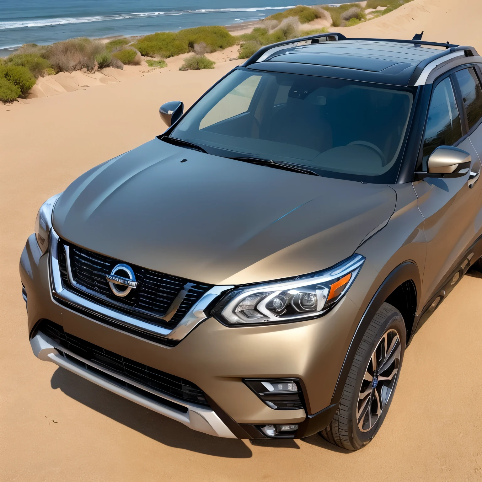 (Masterpiece, Best Quality), Nissan Kicks: Off-road Edition, detailed, muddy terrain, sturdy tires, metallic red paint, (rugged, sleek design:1.3), (roof rack, off-road lightbar:1.1), open sunroof, (sand-covered hood:1.4), (scratch marks on body:1.2), (tow strap, winch:1.1), (sports seats, leather steering wheel:1.2), (aftermarket HID headlights:1.1), (turbine-style alloy wheels:1.3), (dustwashed windshield: