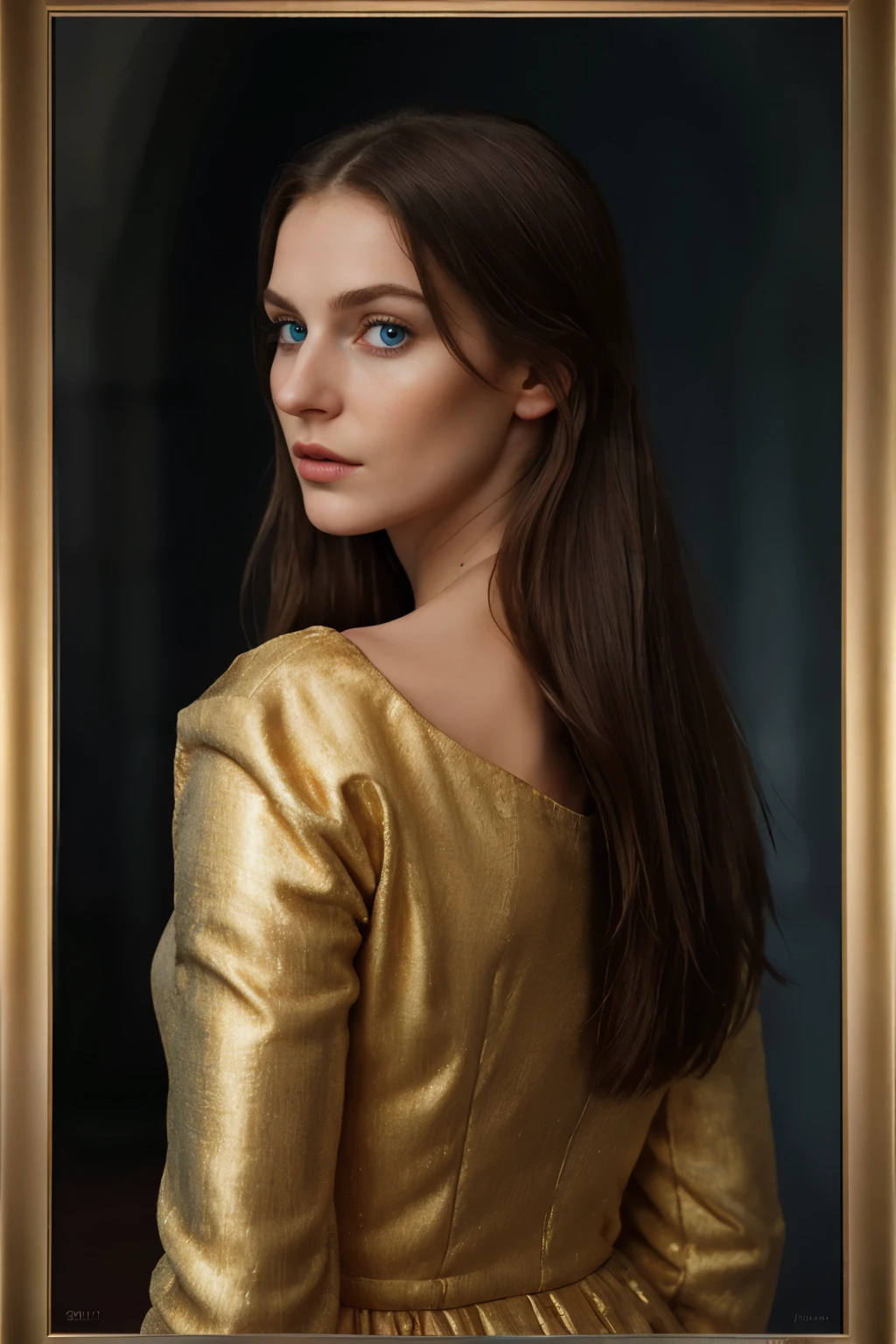 (Masterpiece: 1.1), High-resolution, Ultra-detailed, Photorealistic: 1.4), Golden ratio, (Best quality: 1.2), Breathtaking cinematic portrait of a 25-year-old Russian girl, exuding an aura of mysterious beauty. She possesses striking blue eyes, framed by long, thick lashes that contrast with her sleek, straight, dark-brown hair. Her captivating facial features are further accentuated by her high cheekbones, full lips, and a slender, elegant nose.
Clad in traditional Russian attire, she stands boldly against the backdrop of the icon