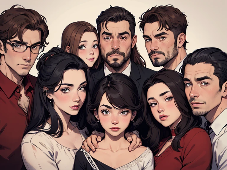 um close up de um desenho animado de um grupo de pessoas, retrato de family, by Cesar Andrade Faini, por Olivia De Berardini, caricatura, em estilo cartoon, retrato de alta qualidade, by Camilo Egas, por Samuel Silva, retrato nft, por Rosa Henriques, in digital illustration style, retrato colorido, by Felipe Seadethere are many people together in a group, retrato nft, a grupo de pessoas, grupo de pessoas, family, by Matteo Pérez, family portrait, por Barron Storey, camaradagem, por Brian Thomas, retrato de grupo, por Sam Dillemans, high resolution, por Luis Molinari, diversas idades, Satoshi, Pessoas bonitas