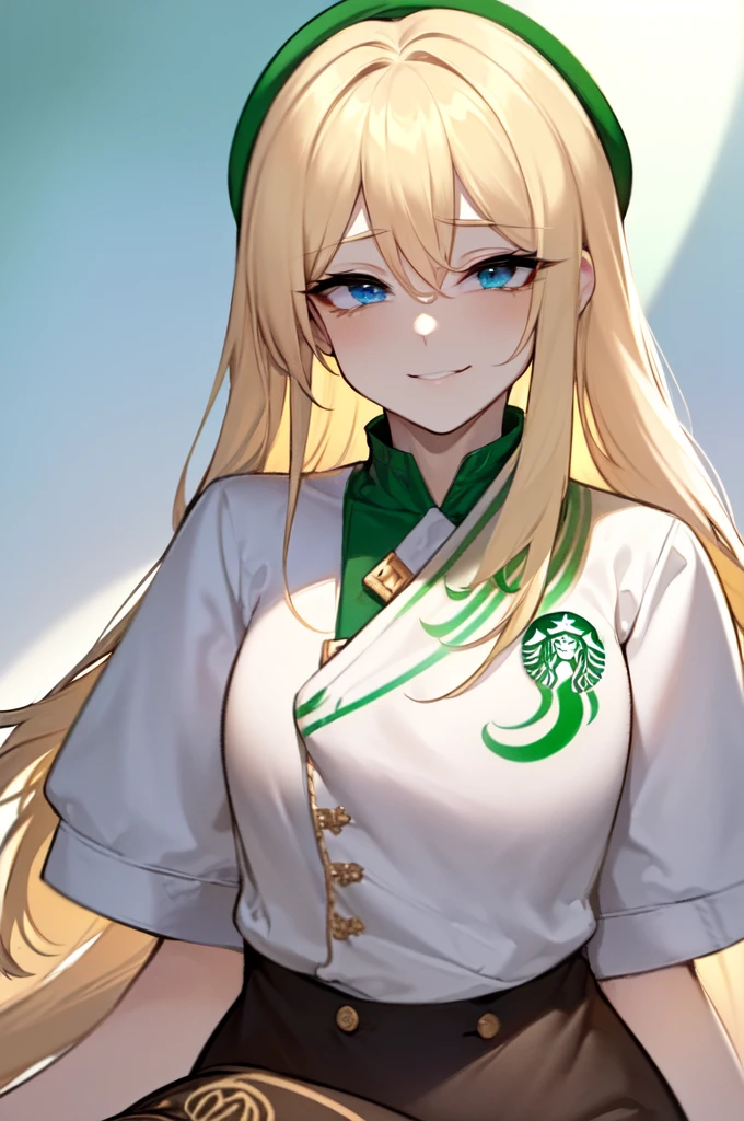 (long-eyelashes)(blonde hair)(long hair)(anime)(anime style) (cinematic lighting)(masterpiece)(accurate)(anatomically correct)(super detail)(high details)(high quality)(best quality)(highers, 8k)(Modern clothes)(youthful appearance)(18 years old boy)(soft features)(delicate facial structure)(narrow chin)(slender neck)(gentle smile)(captivating expression)(natural lighting)(soft and dreamy atmosphere)(solo)(nose blush)(light blush)(red lips)(happy)(glint)(seductive smile)(ear blush)(bright pupils)(wide eyes)(blue eyes)(masterpiece) (Very detailed) (Half realistic)(blond hair)(long hair) (Delicate and delicate facial features)(ultra-detailed)(best quality)(perfect body)(detailed eyes:1.3)(clothed)(wide hips)(perfect hands and eyes)((perfect face)(sensual hips)(perfect slender body torso 1.2)(8k)(anatomically correct)(shaved)(thigh gap:1.2)(cinematic lighting:1.2)(high resolution:1.3)(dynamic shadows)(standing:1.3)(anime)(1 boy)(Solo)(looking at viewer)(best quality, 4k, highers, masterpiece:1.2)(ultra-detailed)(portraits)(beautiful detailed eyes)(beautiful detailed lips)(long eyelashes)(fair skin)(youthful appearance)(one boy)(feminine boy)(Starbucks apron)(Coffee shop)