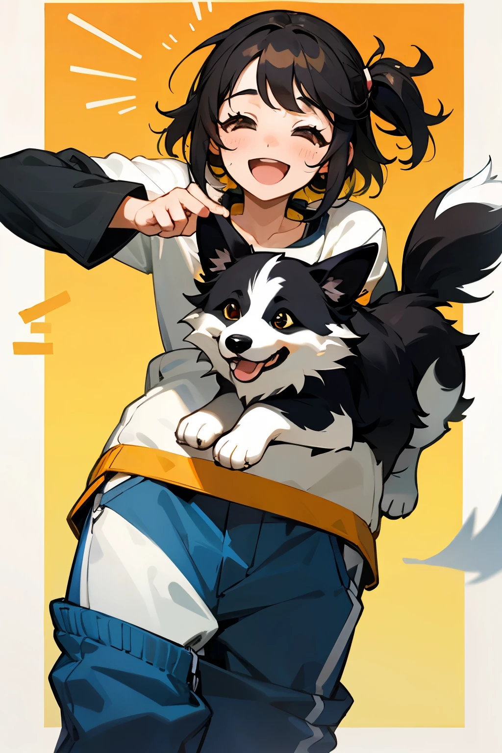 Happy playing with border collie dog