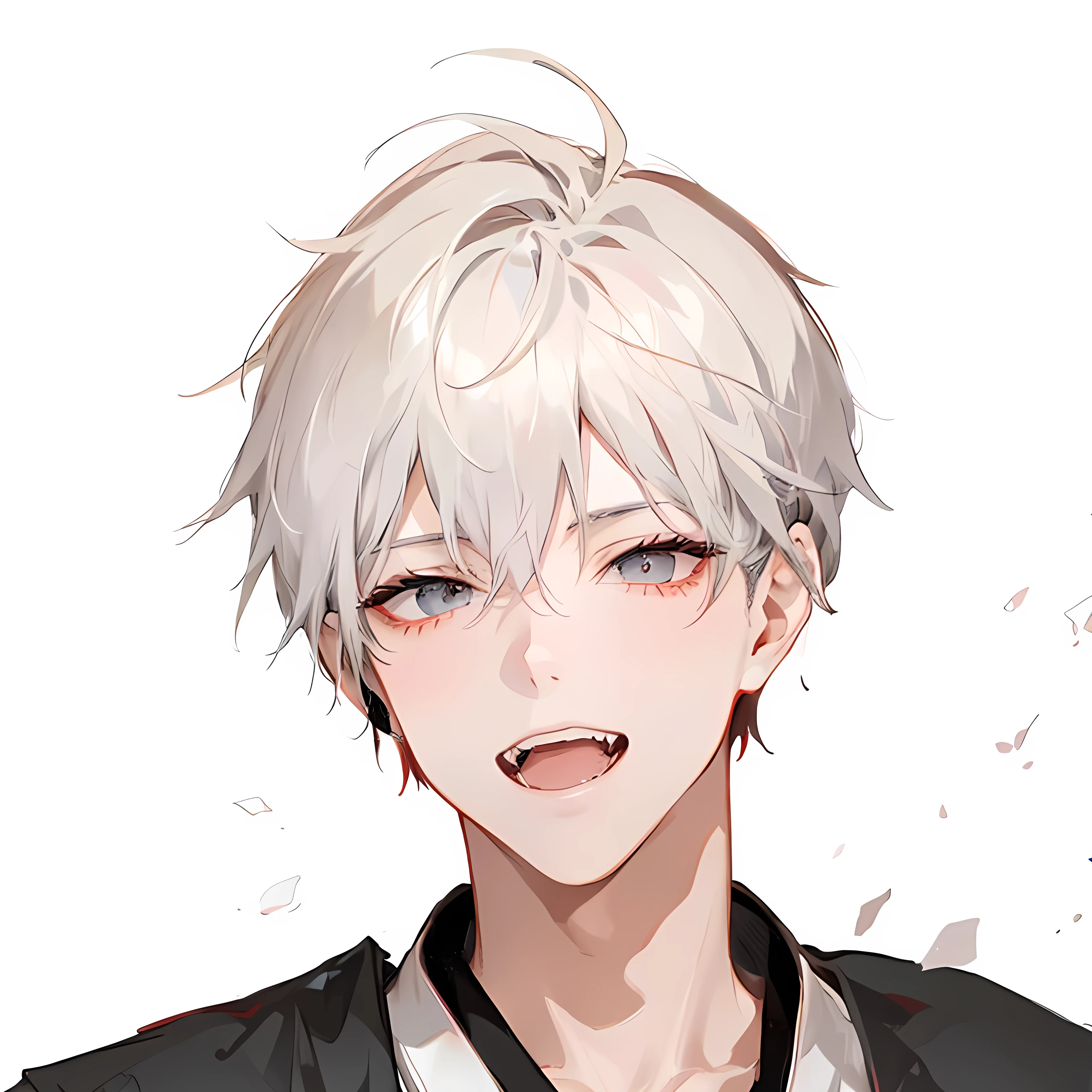 high resolution、high quality、Gray Hair、Sharp red eyes、Poor eye、Adult male、Daring、Black kimono、strong、Laugh with a big mouth、Large