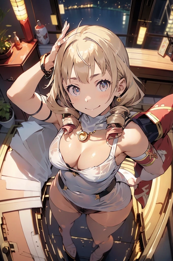 (from above:1.2),(from side:0.9), ((Face)), (Close-Up:0.4), (RAW photo:1.2), delicate and beautiful, wonderful, Fine detail, official art, huge file size, Ultra-detailed, very detailed girl, very detailed eyes and face, Bright on the face、Photorealistic perfect body、Ultra-high image quality、Ultra-high realistic image quality,(with sparkling eyes and a contagious smile),(her thin pubic hair:1.4),(Japan Gal:1.3)、(age face:0.8)、(cute black see-through nightgown)、(twin)、(small-breasted:1.2)、(cleavage of the breast:1.0)、(Gravure Pose:1.4)、(Cowboy Shot、Thigh up:1.0)、Waist slender、(bangss)、(brown hair color:1.1)、(voluminous curly hair:0.3)、(long hair:1.2)、(good lighting)、A smile、Gal Style Makeup、Gal style earrings、Gal style bracelet、(Gal style long necklace)、shopping street,happy smile, smiling,((Very happy smile))、Show shoulders、Complex patterns and transparent materials、Artistic depiction of seductive women, Emphasizes her charming silhouette,