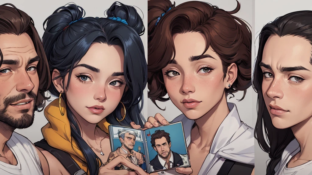 um close up de um desenho animado de um grupo de pessoas, retrato de family, by Cesar Andrade Faini, por Olivia De Berardini, desenho animado, em estilo cartoon, retrato de alta qualidade, by Camilo Egas, por Samuel Silva, Retrato NFT, por Rosa Henriques, in digital illustration style, retrato colorido, por Felipe Seade tem muita gente junta em um grupo, Retrato NFT, a grupo de pessoas, grupo de pessoas, family, by Matteo Pérez, family portrait, por Barron Storey, camaradagem, Direction: Brian Thomas, retrato de grupo, por Sam Dillemans, high resolution, por Luis Molinari, diversas idades, Satoshi, Pessoas bonitas