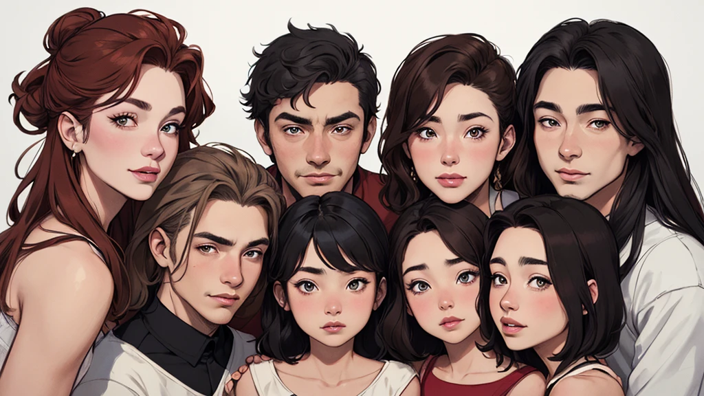 um close up de um desenho animado de um grupo de pessoas, retrato de family, by Cesar Andrade Faini, por Olivia De Berardini, desenho animado, em estilo cartoon, retrato de alta qualidade, by Camilo Egas, por Samuel Silva, Retrato NFT, por Rosa Henriques, in digital illustration style, retrato colorido, por Felipe Seade tem muita gente junta em um grupo, Retrato NFT, a grupo de pessoas, grupo de pessoas, family, by Matteo Pérez, family portrait, por Barron Storey, camaradagem, Direction: Brian Thomas, retrato de grupo, por Sam Dillemans, high resolution, por Luis Molinari, diversas idades, Satoshi, Pessoas bonitas