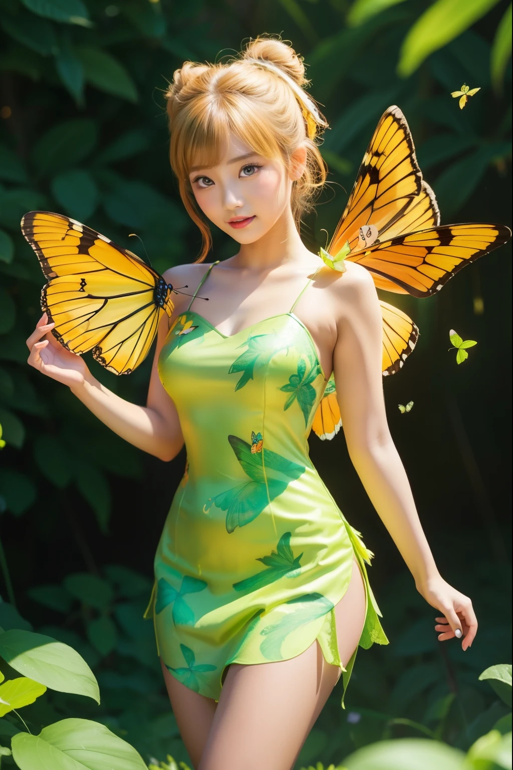 Female idol covered in butterflies、Tinkerbell、Whole Body Ezbian、、A Chinese dress covered with butterflies(fluorescent green and yellow)、Illuminate、Apparition
