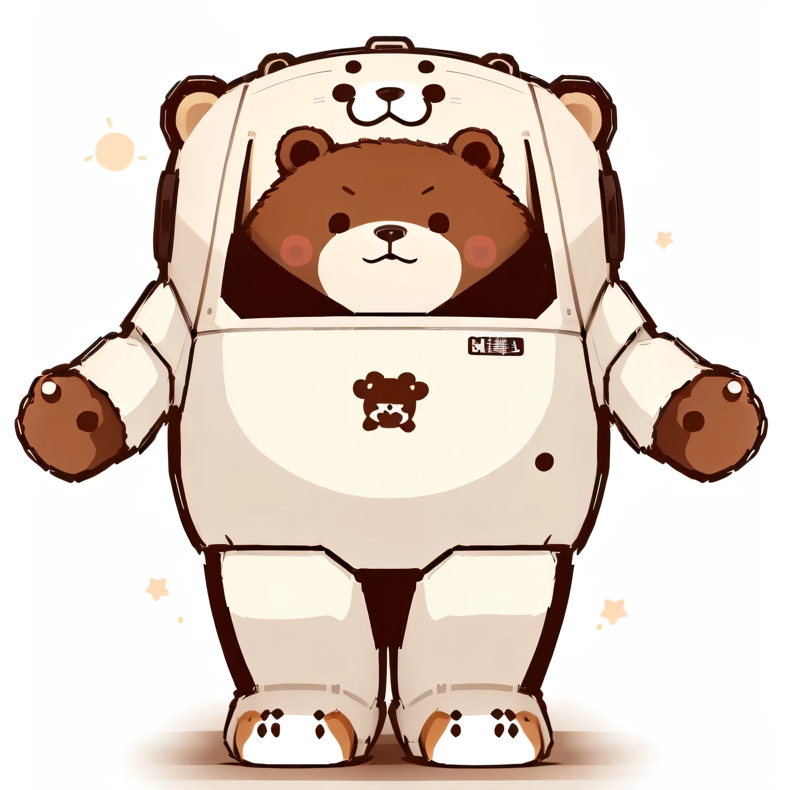 A brown and white bear,The nose and arms are brown., anthropomorphic beaver, Full body mascot, dambru, half robot Half Bear, beaver, Half Bear, Anthropomorphic warrior bear, Japanese mascot, Cereal mascot, Imitating the style of Dabai, Inspired by Nyuju Stumpy Brown, Full Moon, bear legs, Fuji Chocolate Simplified,monochrome,Minimalism,design,mascot,cute