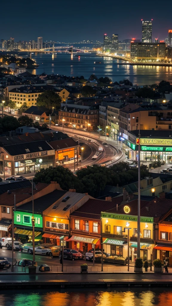 Green and orange color,City night scene
