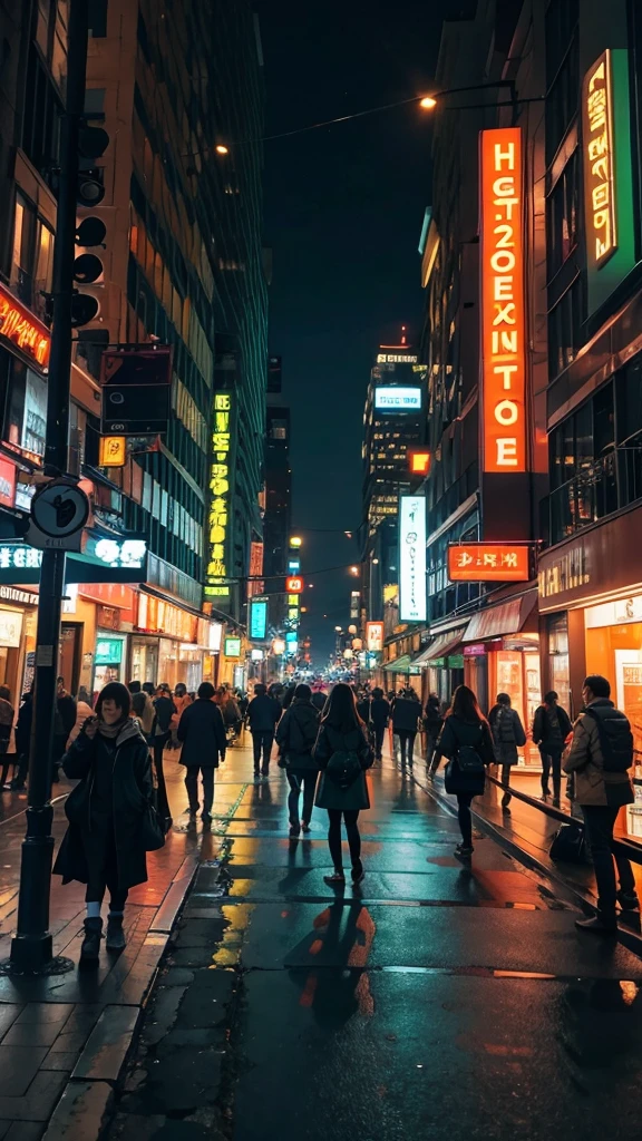 Green and orange color，City night scene