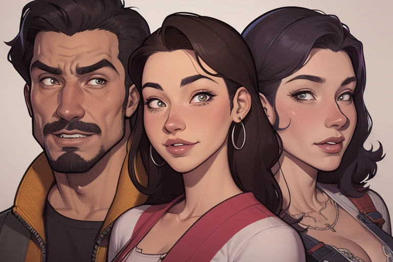 um close up de um desenho animado de um grupo de pessoas, family portrait, by Cesar Andrade Faini, por Olivia De Berardini, caricatura, em estilo cartoon, retrato de alta qualidade, by Camilo Egas, por Samuel Silva, retrato nft, por Rosa Henriques, in digital illustration style, retrato colorido, by Felipe Seade style Cartoon style digital illustration GTA style