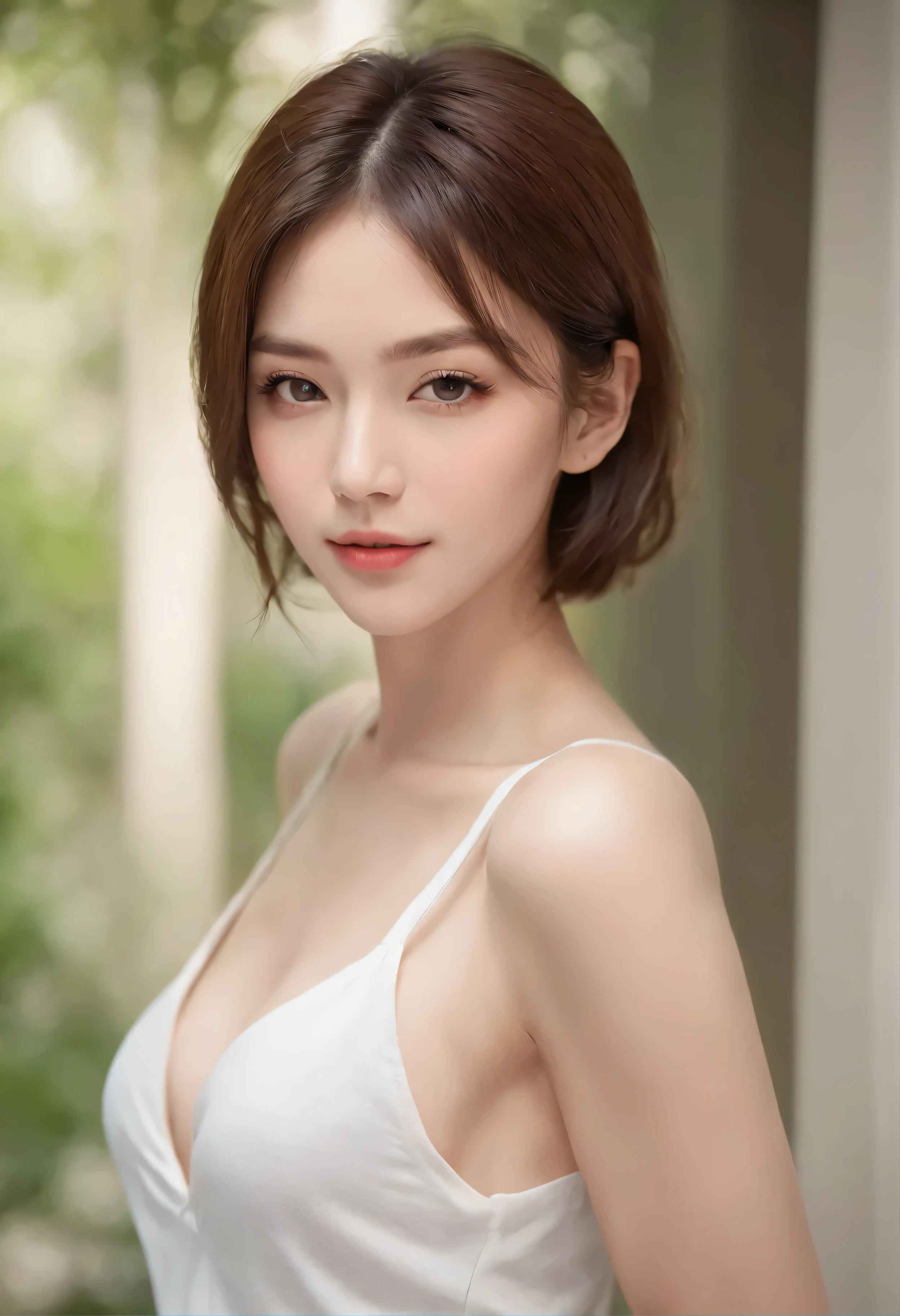 ((Night, Realistic Light, Best Quality, 8K, Masterpiece: 1.3)), 1girl, Slim Beauty: 1.4, Abs: 1.1, (Brown Hair, Big Breasts: 1.3), Translucent White Erotic Underwear: 1.2, Bathroom, Super Fine Face, Thin Silver Necklace, Detailed Eyes, Double Eyelids