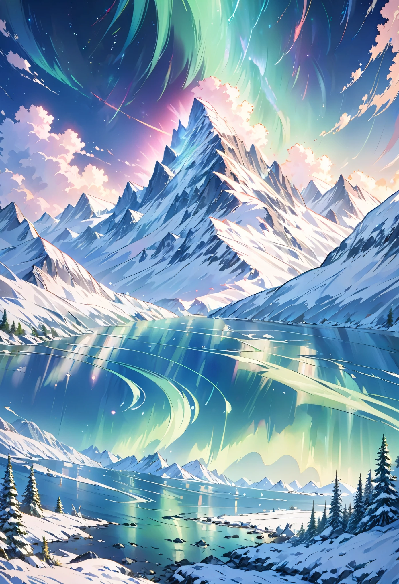 landscape, Ultra high quality, (Background Asgard), detail, light, 8K, (Northern Lights in the sky), constellation, (Background Asgard)