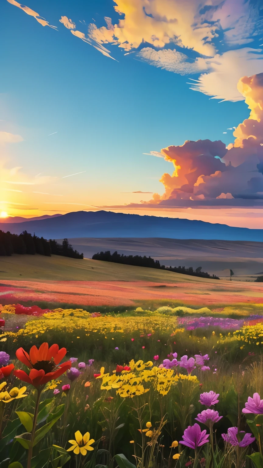 live-action, photo of, many colorful flower , large grasslands
