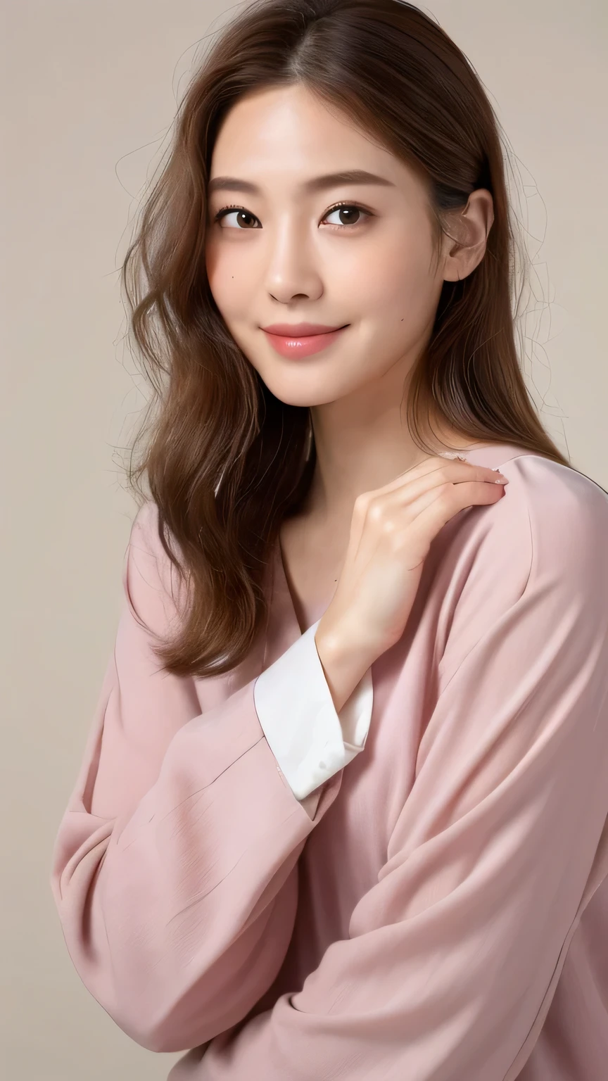 ((highest quality, 8k, masterpiece: 1.3)), 1 female, Japanese Idols,Sensual beauty: 1.3, (Hair style Brown hair Medium wave, big: 1.2), Nightwear: 1.1, Super slender face, Delicate eyes, double eyelid, Dimples,Mole, Home,relax,smile,Plump body,Red blush,