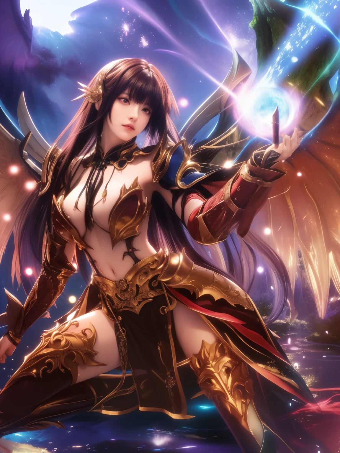 anime girl with wings and a sword in a fantasy setting, 2. 5 d cgi arte de fantasia de anime, arte de fantasia de anime, garota de armadura, HD epic fantasy art style, epic anime art, epic anime fantasy, belo anime de fantasia, anime fantasy illustration, garota necromante ciborgue sagrada, estilo shadowverso, deusa dos animes, anime em estilo fantasia, arte detalhada de anime