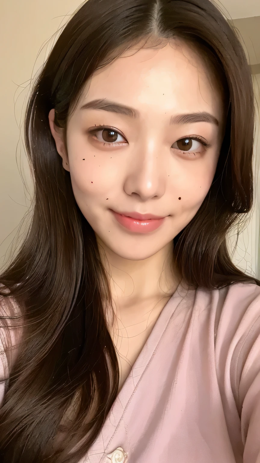 ((highest quality, 8k, masterpiece: 1.3)), 1 female, Japanese Idols,Sensual beauty: 1.3, (Hair style Brown hair Medium wave, big: 1.2), Tight nightwear: 1.1, Super slender face, Delicate eyes, double eyelid, Dimples,Mole, Home,relax,smile,Plump body,Red blush,Drunk,