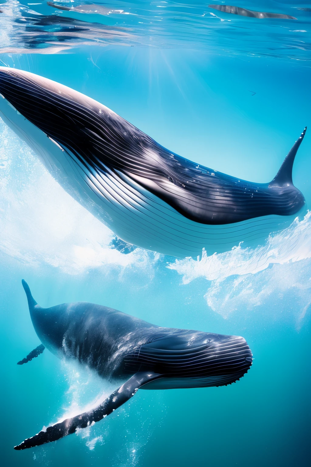 (8K quality)A whale with a strong 3D feel,Swim under the sea,Game texture,Background depth of field 1200px