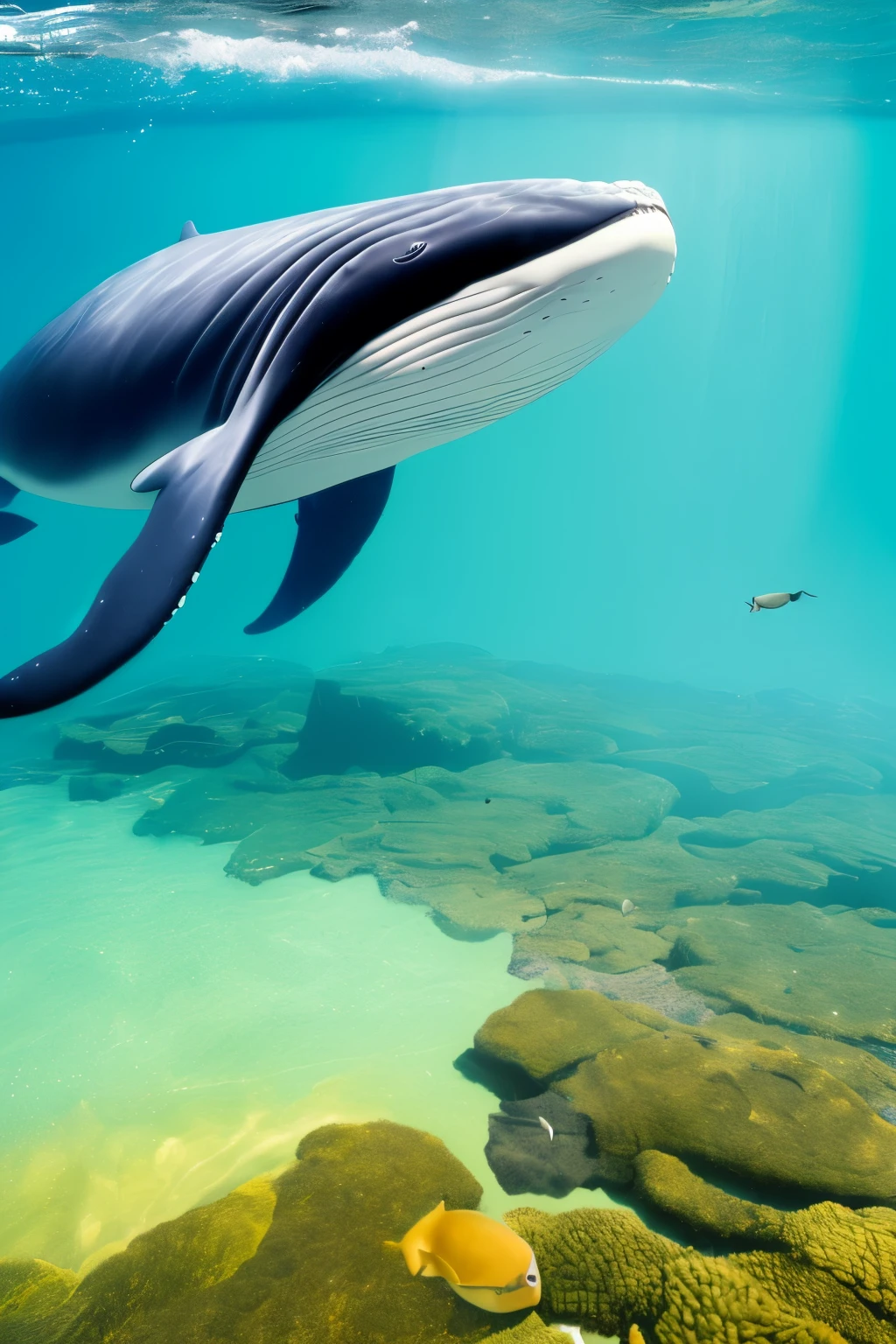 （8K quality）A whale swimming with a strong 3D feel，Swim under the sea,Game texture，Background depth of field 1200px