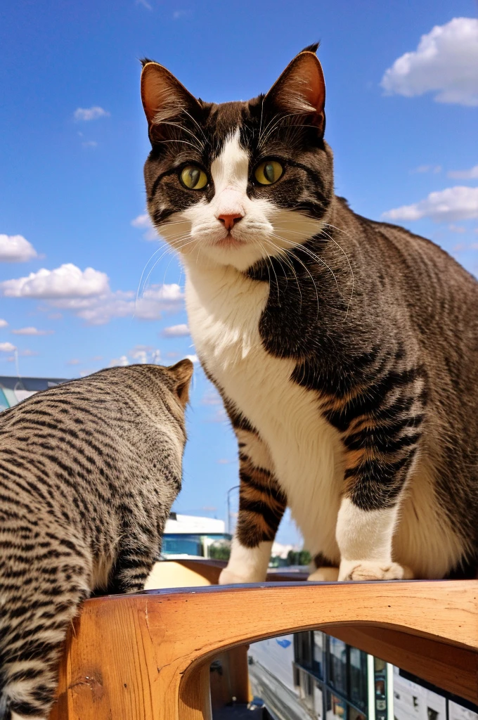 Cat's eyes is shown on the skies and they're visible in the city.