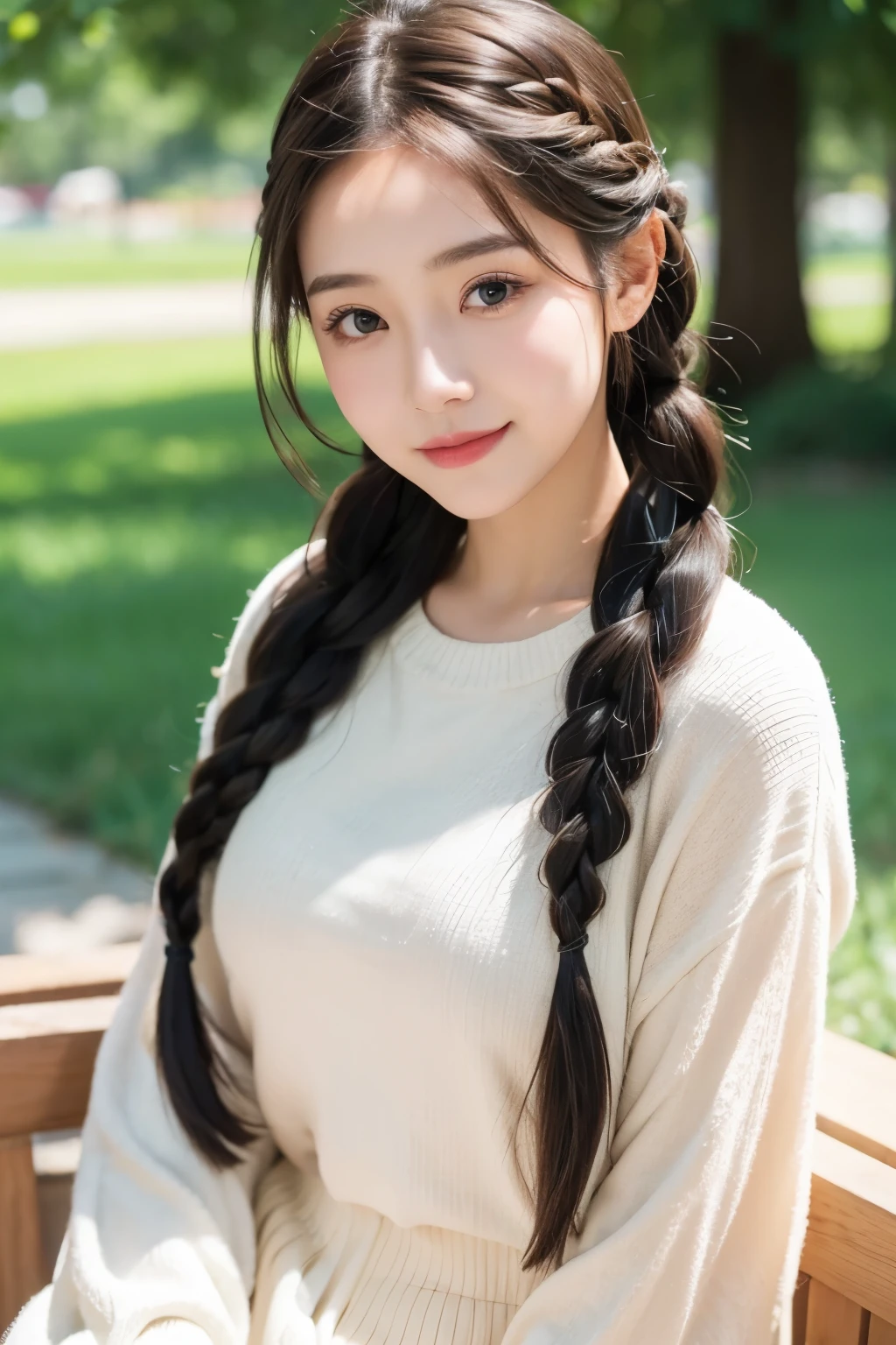 A young and beautiful girl,Wearing braids,Sunny lovely,vitality