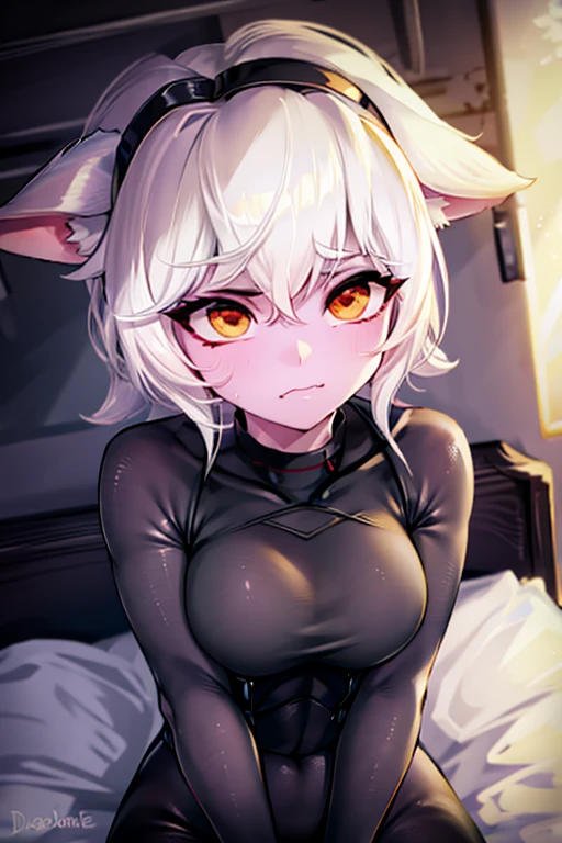 ((best quality)), ((masterpiece)), (detailed), perfect face. White hair. Anime girl. Short hair. Asian girl. Pink eyes. Nekomimi. Ulzzang. Sex. Missionary.