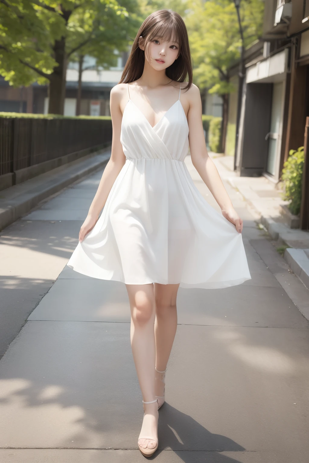 1girl,highres, high quality, masterpiece, bare shoulder, white dress, breakwater